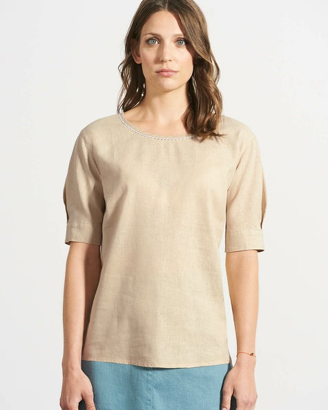 Blusa femenina de cañamo de media manga | Mujeres Ajuste Normal | DH183