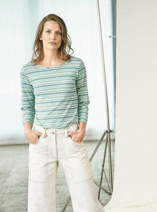 Modern hemp long-sleeved striped shirt | Women Normal Fit | DH664 