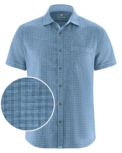 Camisa de manga corta de cáñamo a cuadros | Hombres Slim Fit | DH042