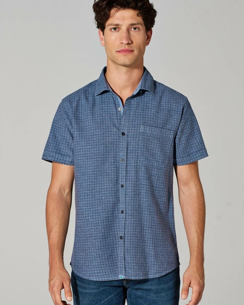 Checkered Hemp Short Sleeve Shirt | Men Slim Fit
