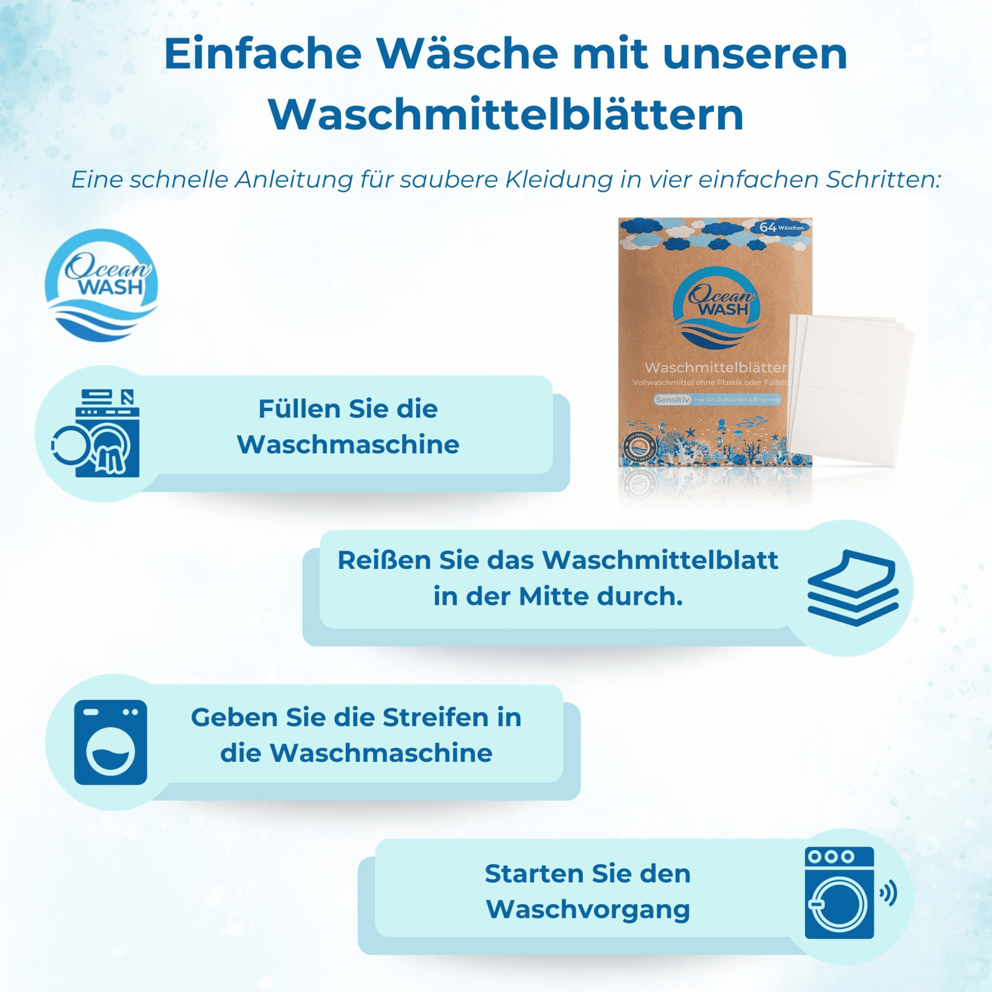 3er Bundle | OceanWash Waschmittelblätter | Individuell 🌸☁️🤍